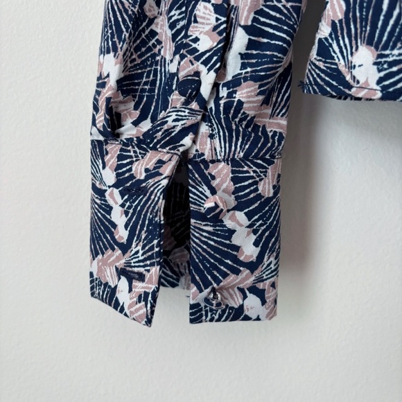 Intermix High Neck Ruffle Blouse Sz 2 Puff Sleeve Blue Tan - Picture 6 of 9